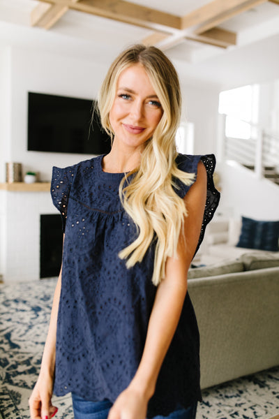 Eyelet Of The Storm Navy Blouse