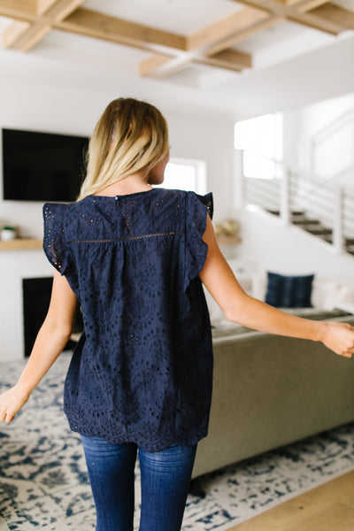 Eyelet Of The Storm Navy Blouse