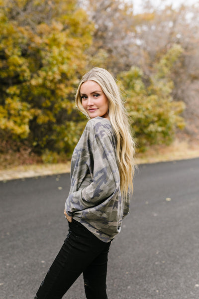 Faded Camo Off The Shoulder Top