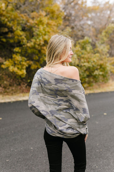 Faded Camo Off The Shoulder Top