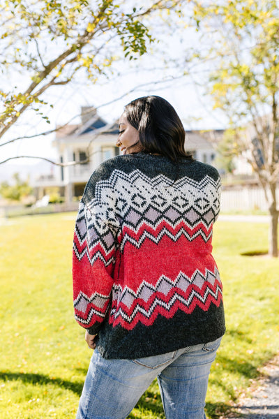 Fair Isle Sweater In Charcoal + Red