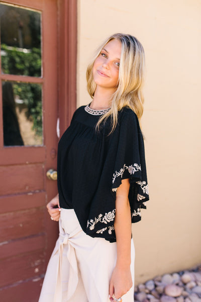 Falling Sleeves Embroidered Blouse