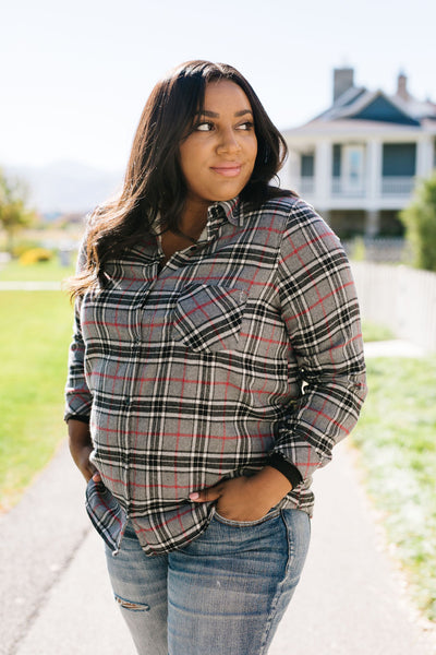 Fleece-Lined Flannel Button-Down In Gray