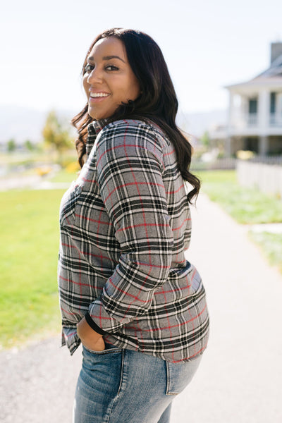 Fleece-Lined Flannel Button-Down In Gray