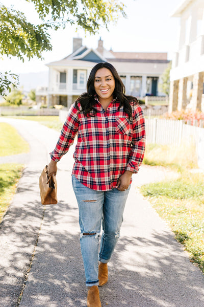 Fleece-Lined Flannel Button-Down In Red