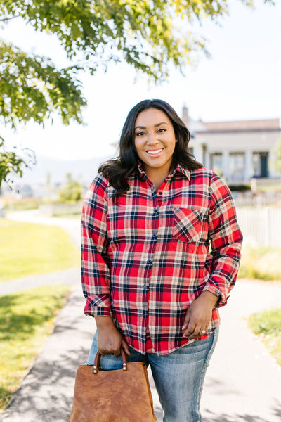 Fleece-Lined Flannel Button-Down In Red