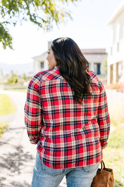 Fleece-Lined Flannel Button-Down In Red