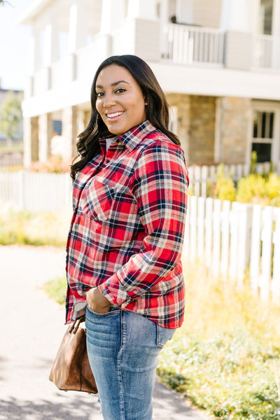 Fleece-Lined Flannel Button-Down In Red