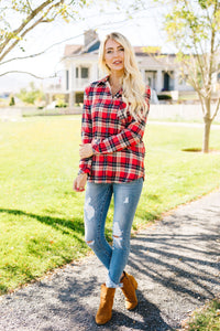 Fleece-Lined Flannel Button-Down In Red