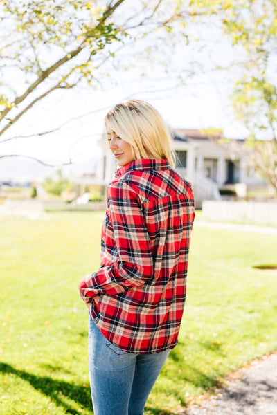 Fleece-Lined Flannel Button-Down In Red