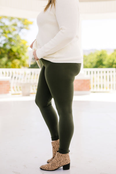 Fleece Lined Leggings In Olive