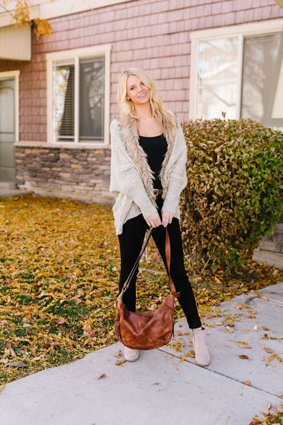 Fur-Ever Young Slouchy Cable Knit Cardigan