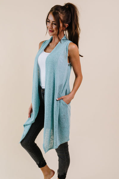 Gauzy Bohemian Cardi Vest In Sage