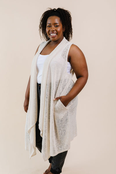 Gauzy Bohemian Cardi Vest In Taupe