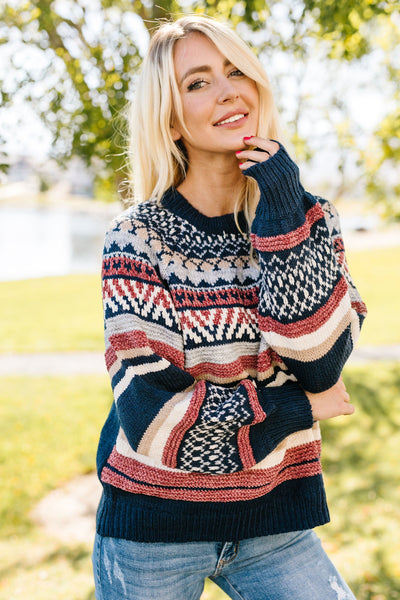 Geo-Knitting Striped Sweater