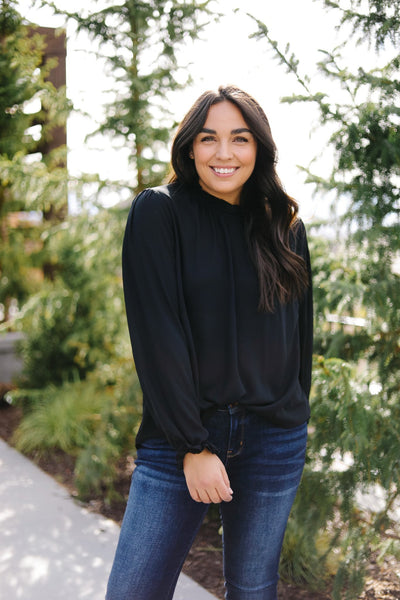 Grace Mock Neck Blouse In Black