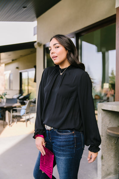 Grace Mock Neck Blouse In Black