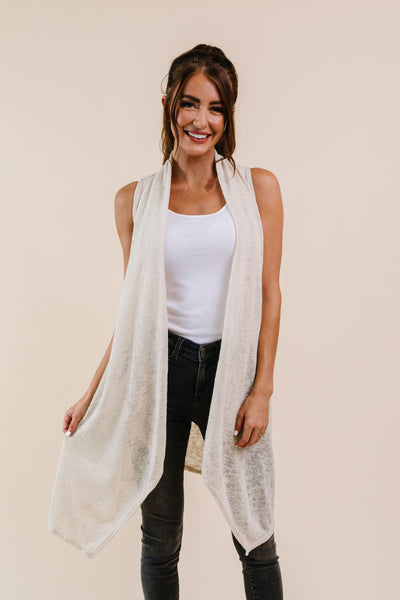 Gauzy Bohemian Cardi Vest In Taupe