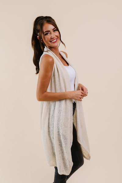 Gauzy Bohemian Cardi Vest In Taupe