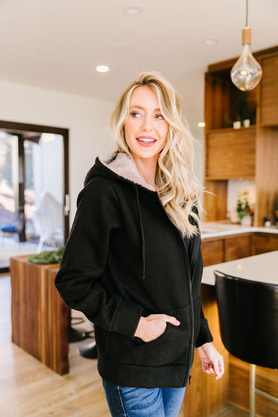 Head Over Heels Sherpa Lined Hoodie In Black