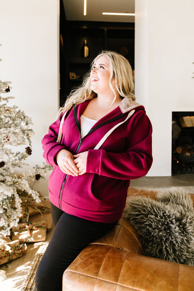 Head Over Heels Sherpa Lined Hoodie In Burgundy