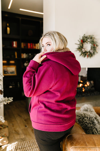 Head Over Heels Sherpa Lined Hoodie In Burgundy