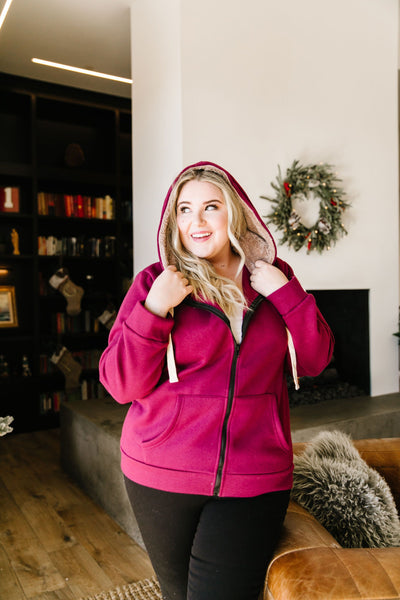 Head Over Heels Sherpa Lined Hoodie In Burgundy