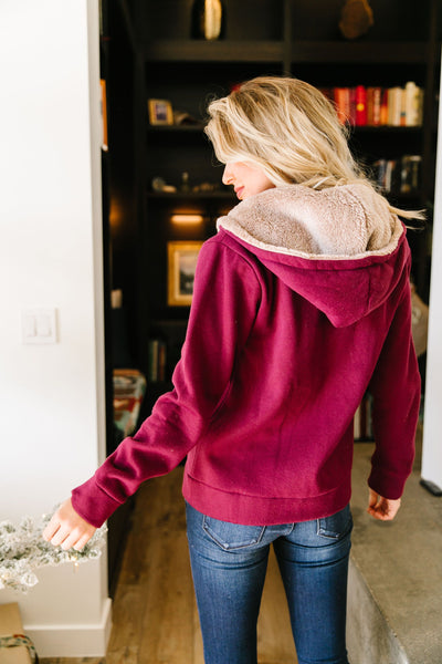 Head Over Heels Sherpa Lined Hoodie In Burgundy