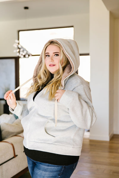 Head Over Heels Sherpa Lined Hoodie In Gray