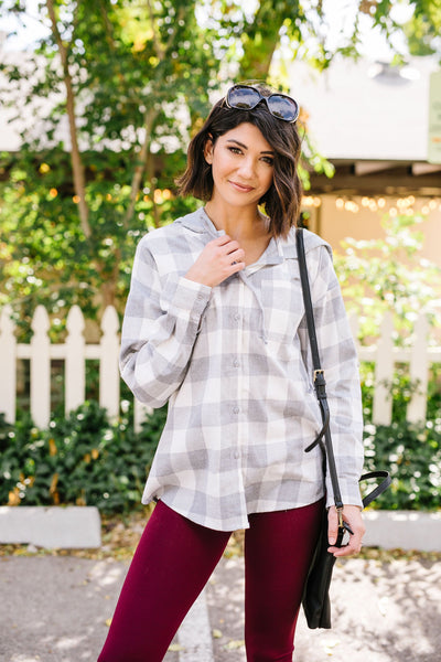 Hooded Plaid Button-Down