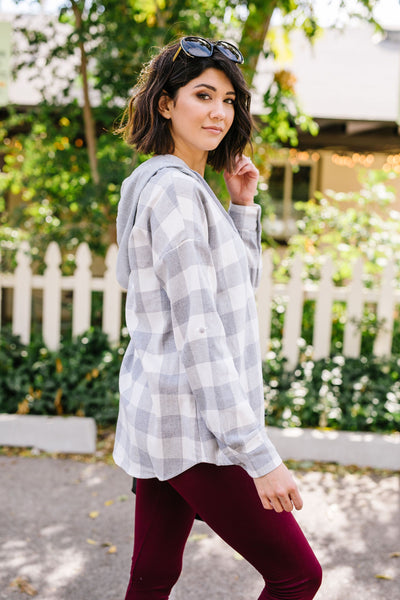 Hooded Plaid Button-Down