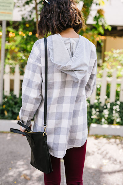 Hooded Plaid Button-Down