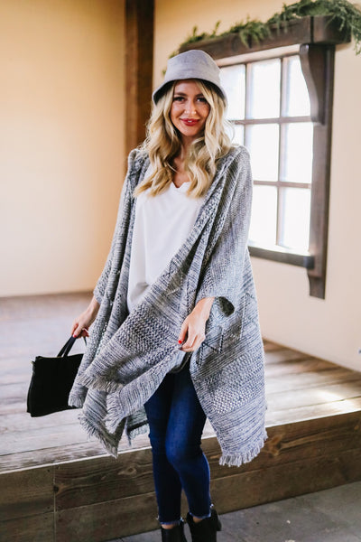 Hooded Sweater Poncho In Heather Coal