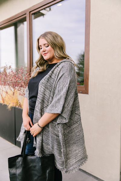 Hooded Sweater Poncho In Heather Coal