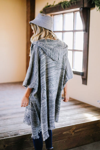 Hooded Sweater Poncho In Heather Coal