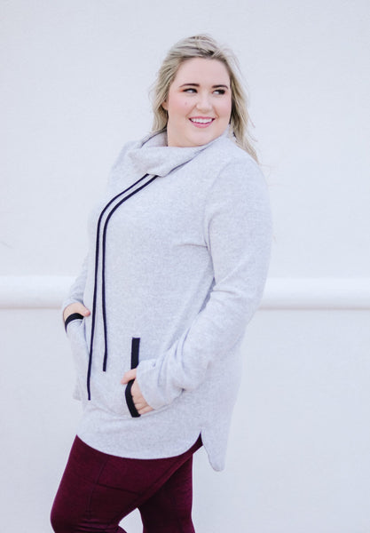 Hop To It Cowl Neck Tunic In Heather Gray