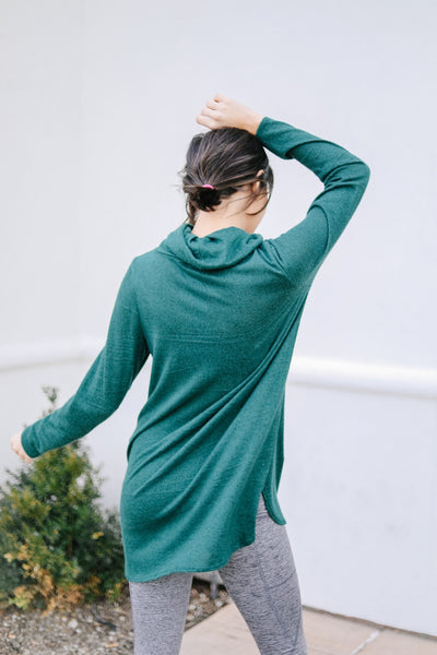 Hop To It Cowl Neck Tunic In Hunter Green