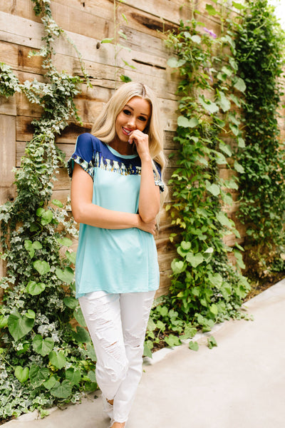 Just A Stripe Of Tie Dye Top in Aqua