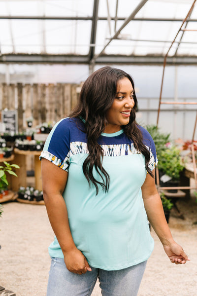 Just A Stripe Of Tie Dye Top in Aqua