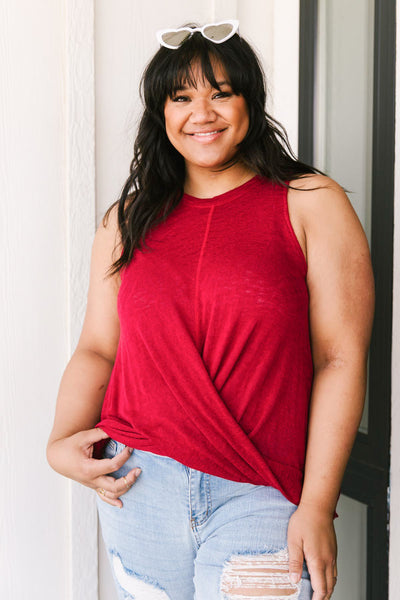 Knotted Hem Tank in Ruby Red