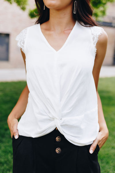 Lace Cap Sleeve Blouse In White