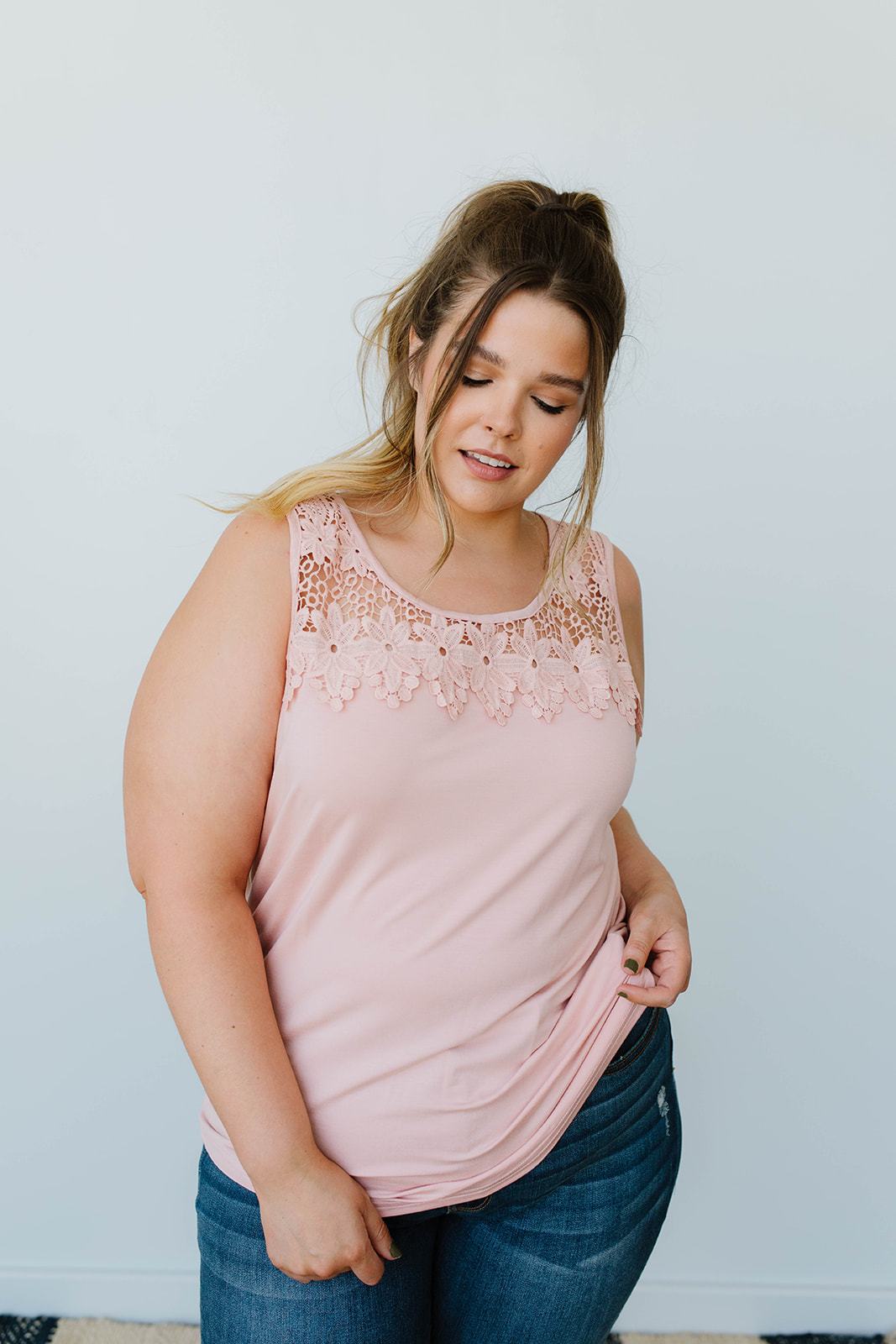 Lace & Shoulders Above The Rest Top In Blush