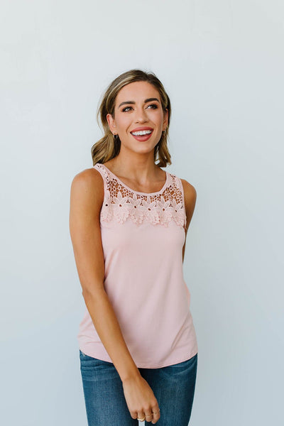 Lace & Shoulders Above The Rest Top In Blush