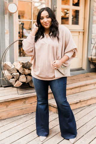 Magnificent V-Neck Top In Taupe