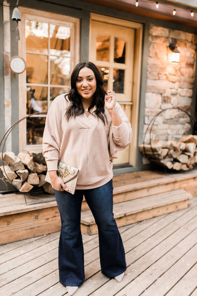 Magnificent V-Neck Top In Taupe