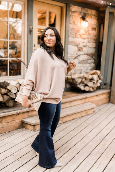 Magnificent V-Neck Top In Taupe