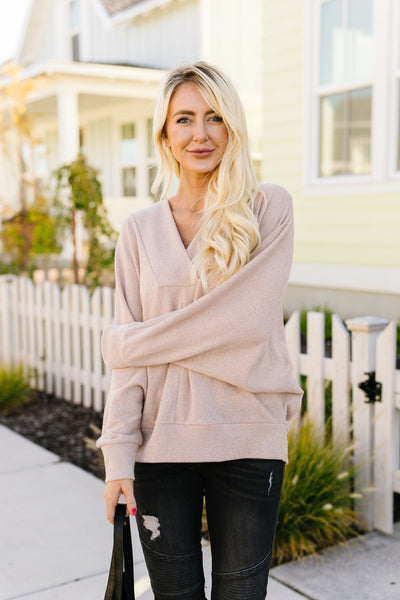 Magnificent V-Neck Top In Taupe