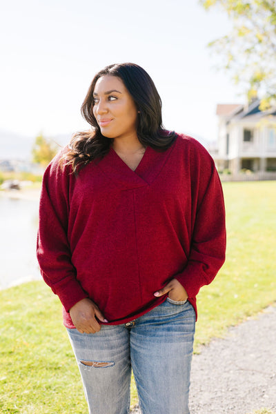 Magnificent V-Neck Top In Wine