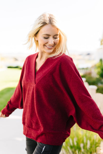 Magnificent V-Neck Top In Wine