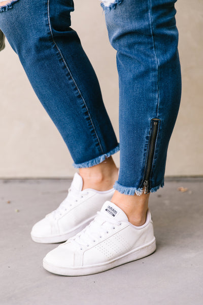 Medium Wash Ankle Zip Skinnies